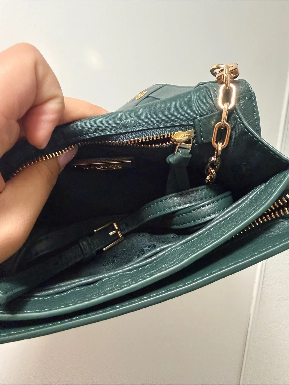 Tory Burch Teal Pebbled Leather Crossbody with Gold Logo